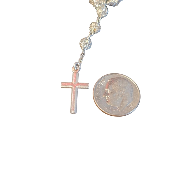 Sterling Silver Rosary Necklace With Cubic Zirconia - Picture 10 of 10